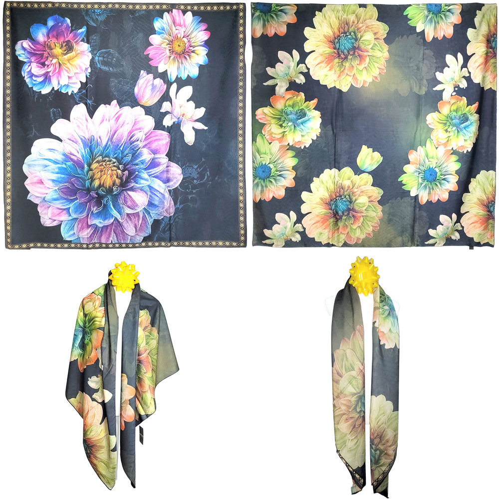 NWT Double Sided Silk Scarf 53"x53" Large Square Shawl Wrap XiangYunSha 35081